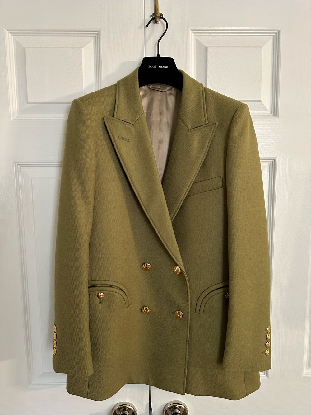 Blaze Milano Gold-Button Olive Double-Breasted Women's Blazer